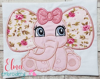 Elephant Girl Applique Embroidery Design (Digital Download)