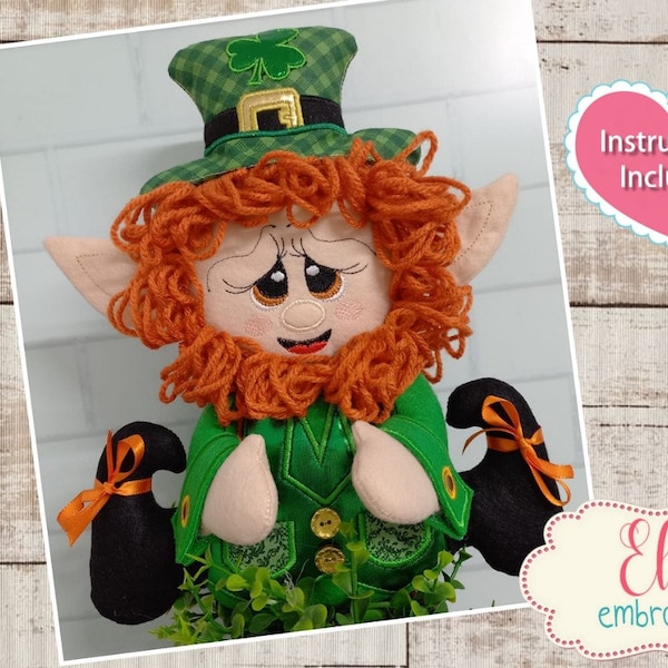 St Patrick Gnome Leprechaun Big Ears Stuff ITH Project - Applique - 5x7 5x8 6x10 7x12 - Machine Embroidery Design - Instructions Included