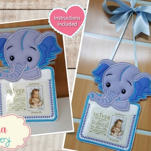 Elephant Nursery Door Hanger ITH Applique: Machine Embroidery Design (5x7 6x10 7x12)