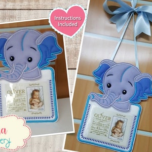 Elephant Boy Nursery Door Hanger and Portrait ITH Project - Applique - 5x7 6x10 7x12 - Machine Embroidery Design  Instructions Included