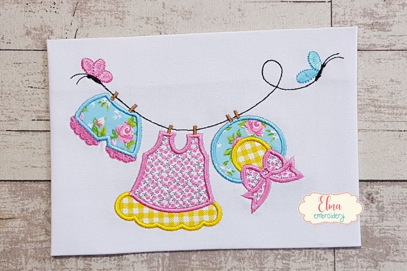 Baby Girl Clothesline Applique Embroidery 5x4 5x7 5x8 6x10 7x12 Machine Embroidery Design Baby Girl Applique Embroidery Pattern image 1