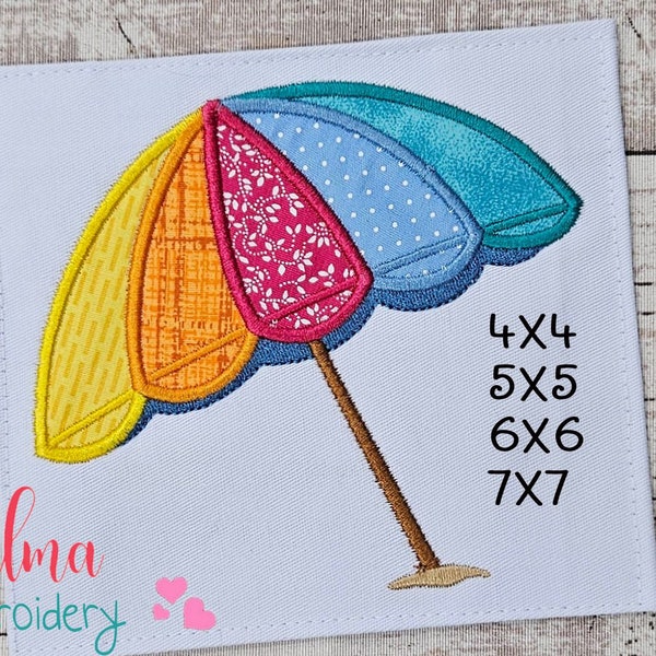 Summer Beach Umbrella Umbrella - Applique - 4x4 5x5 6x6 7x7 - Machine Embroidery Design - Summer Embroidery - Umbrella Patterns