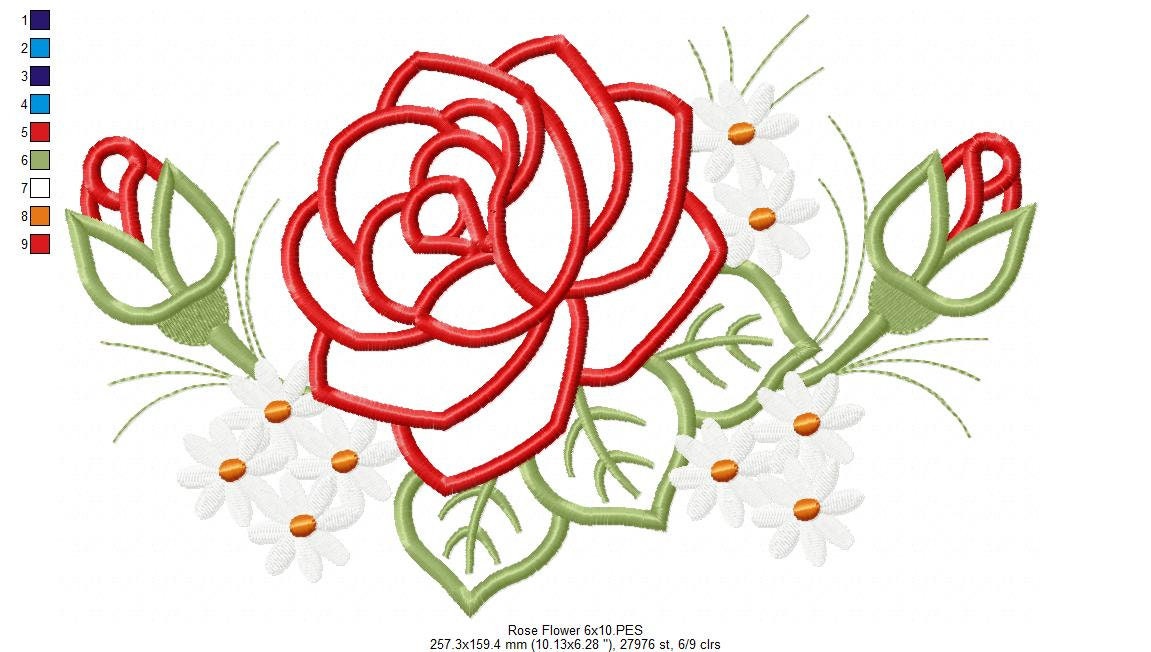 Spring Rose Flower Applique Embroidery Design 5x4 5x7 5x8 Etsy