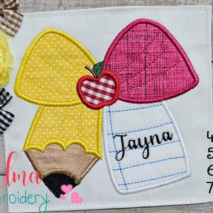 School Pencil Coquette Bow - Applique - 4x4 5x5 6x6 7x7 - Machine Embroidery Design- School Embroidery - Back to School Embroidery