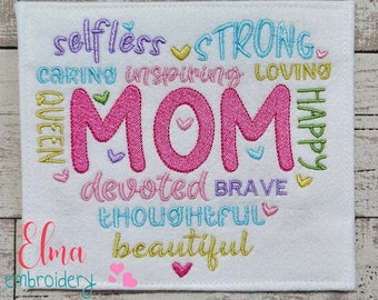 Mom Heart Embroidery Design – Mother's Day Word Art (Digital Download)