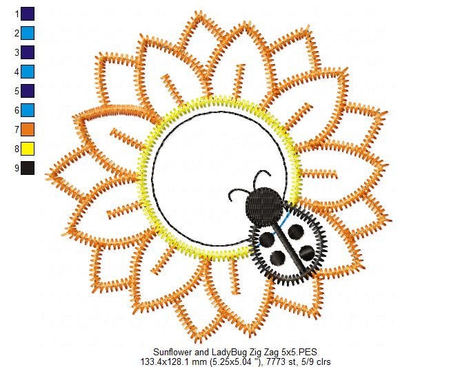 その他 XXX Sunflower Ladybug Appliqué Embroidery Design: Zigzag Stitch