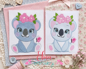 Floral Koala Embroidery Design: Baby Nursery Applique Fill Stitch (Digital Download)