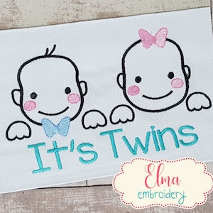 It&#39;s Twins Boy and Girl - Fill Stitch Embroidery Design - 4x4 5x7 6x10 - Machine Embroidery Design - New Baby Embroidery