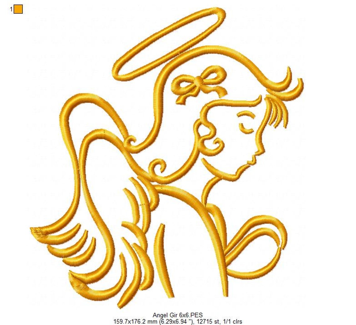Angel girl fill stitch embroidery machine embroidery  etsy Angel girl fill stitch embroidery machine embroidery  etsy