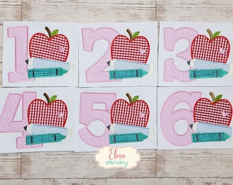 Apple Pencil Crayon Applique, Back to School Machine Embroidery Design (Digital Download)