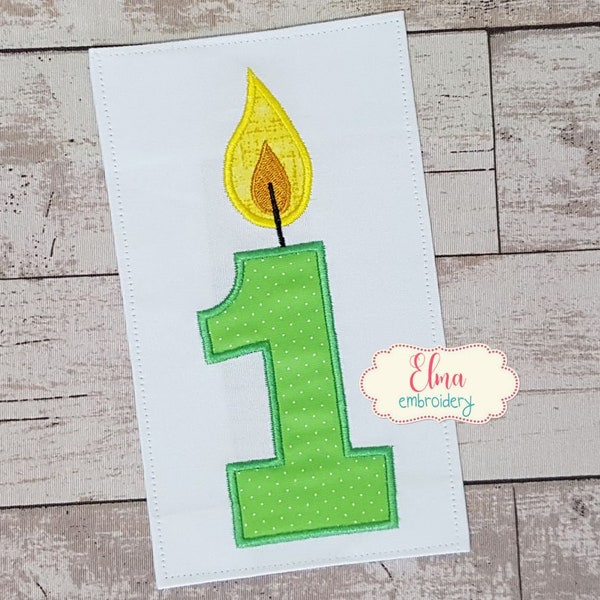 Birthday Candle Number 1 One 1st Birthday - Applique Embroidery - 4x4 5x7 6x10 7x12 - Machine Embroidery Design - Birthday Embroidery