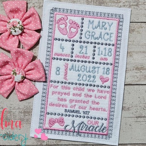 Baby Girl Our Miracle Birth Announcement Template - Applique 5x7 5x8 6x10 7x12 Machine Embroidery Design Baby Embroidery Newborn Embrooidery