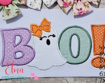 Applique Halloween Boo Ghost Girl : motif de broderie Machine (téléchargement numérique)