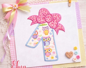Big Bow Number One Applique Stitch Machine Embroidery Design (Digital Download)