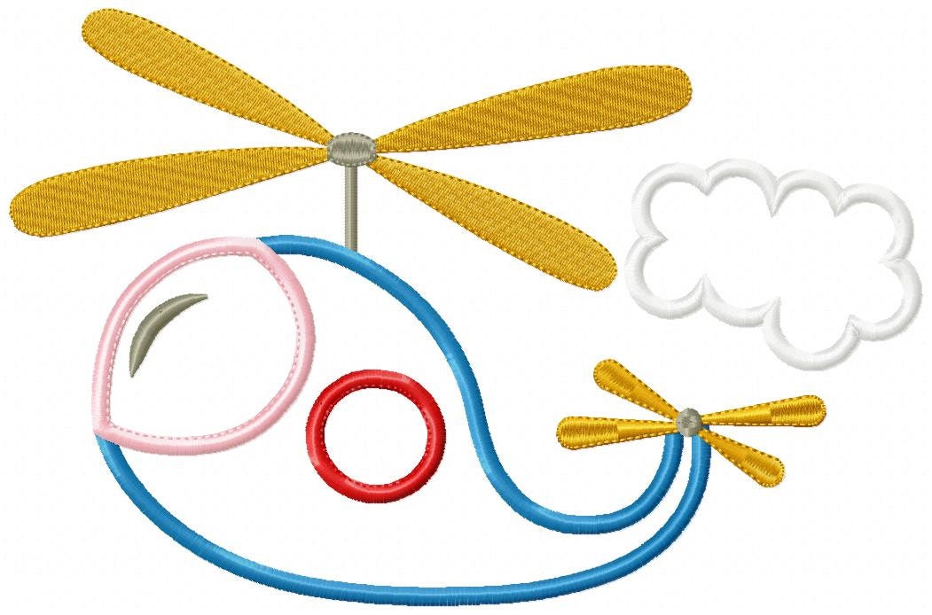 Helicopter and Cloud Applique Embroidery Design 4x4 5x4 | Etsy