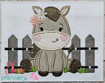 Horse Girl and Fence Applique - Machine Embroidery Design (4x4 5x4 5x7 5x8 6x10 7x12)