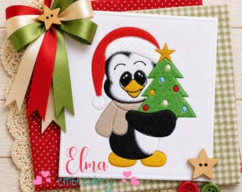 Christmas Penguin Embroidery Design: Holiday Animal Tree (Digital Download)
