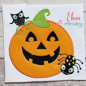Halloween Pumpkin, Spider and Owl - Applique - 4x4 5x5 6x6 7x7 - Halloween Embroidery - Machine Embroidery Design - Pumpkin Applique