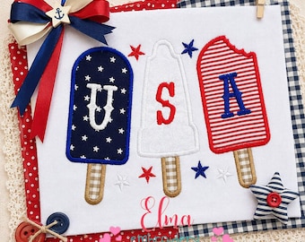 USA Popsicle Applique Embroidery Design Patriotic Summer File (Digital Download)