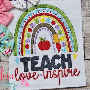 Diseño de bordado a máquina "Boho Rainbow Teach Love Inspire Fill Stitch" (Descarga digital)