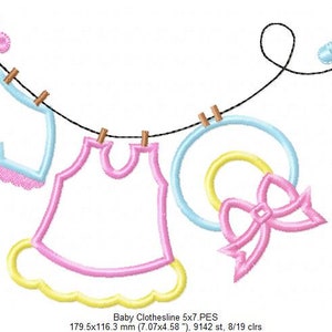 Baby Girl Clothesline Applique Embroidery 5x4 5x7 5x8 6x10 7x12 Machine Embroidery Design Baby Girl Applique Embroidery Pattern image 4