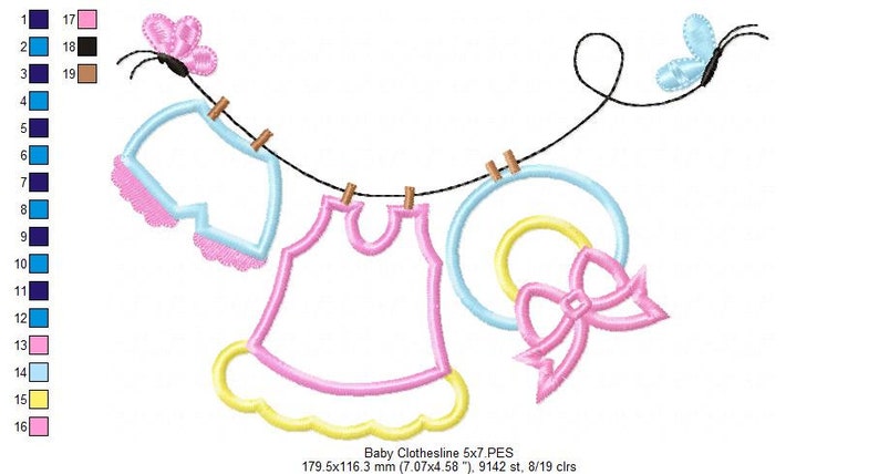 Baby Girl Clothesline Applique Embroidery 5x4 5x7 5x8 6x10 7x12 Machine Embroidery Design Baby Girl Applique Embroidery Pattern image 4