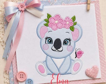 Koala With Flowers Embroidery Design Baby Animal Applique (Digital Download)