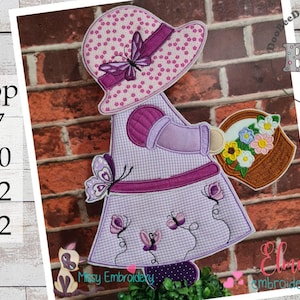 Butterflies Sunbonnet Sue ITH Project - Applique - 5x7 6x10 7x12 8x12 - Girl Embroidery - Machine Embroidery Design - Instructions Included