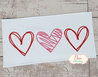 Hearts Trio -  Machine Embroidery Design - Fill Stitch - 5x4 5x7 5x8 6x10 7x12 - Love Embroidery - Valentines Day Embroidery