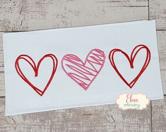 Hearts Trio Machine Embroidery Design: Fill Stitch (Digital Download)