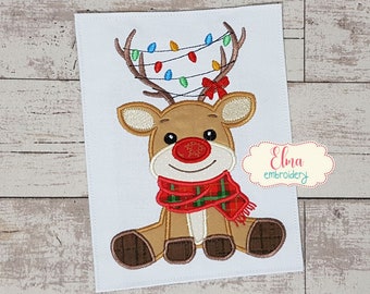 Rudolph Reindeer Christmas Lights - Applique embroidery design - 4x4 5x7 6x10 7x12 - Christmas Embroidery - Machine Embroidery Design