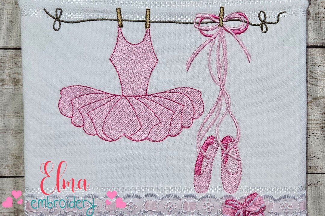 Ballerina Clothesline Fill Stitch 4x4 5x4 5x7 5x8 6x10 7x12 Machine