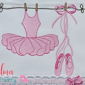 Ballerina Clothesline - Fill Stitch - 4x4 5x4 5x7 5x8 6x10 7x12 - Machine Embroidery Design - Ballerina Shoes Embroidery - Ballet Embroidery