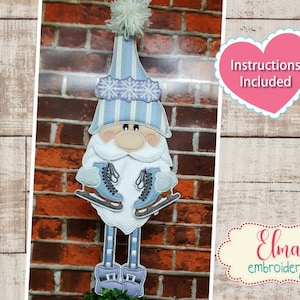 Winter Gnome with Ice Skates Embroidery Design (ITH 5x7 6x10 7x12)