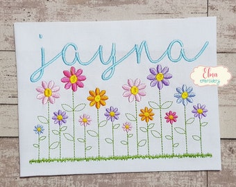Flowers in a Row - Fill Stitch Embroidery Design - 4x4 5x4 5x7 5x8 6x10 7x12 - Machine Embroidery Design - Floral embroidery