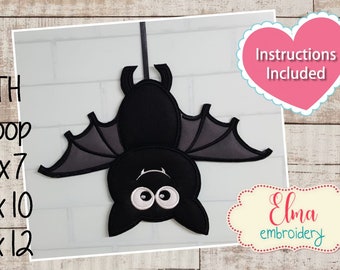 Bat Boy Halloween Applique: ITH Embroidery Design (5x7 6x10 7x12)