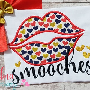 Valentines Smooches Applique - Machine Embroidery Design (4x4 5x4 5x7 5x8 6x10 7x12)