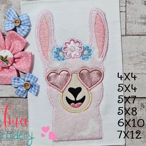 Cute Llama with Heart Glasses - Machine Embroidery Design - Applique - Llama Embroidery - 4x4 5x4 5x7 5x8 6x10 7x12-Mexican Llama Embroidery