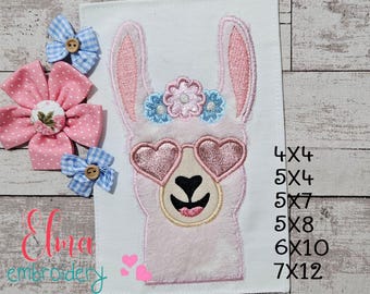 Llama Heart Glasses Embroidery Design – Multiple Sizes (Digital Download)