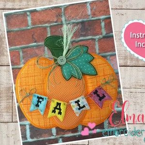 Fall Pumpkin Applique: ITH Machine Embroidery Design (5x7 5x8 6x10 7x12)