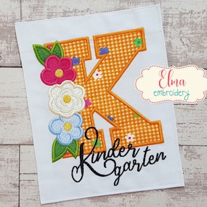 Kindergarten K Flowers - Applique Embroidery - 4x4 5x7 6x10 7x12 - Machine Embroidery Design - School Embroidery