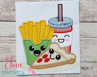 Happy Fast Food Applique: Pizza, Fries & Soda Embroidery Pattern (Digital Download)