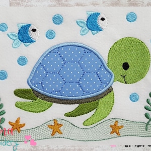 Cute Sea Turtle Boy - Machine Embroidery Design - Applique Embroidery - Animal Embroidery - 4x4 5x4 5x7 5x8 6x10 7x12 - Turtle Embroidery