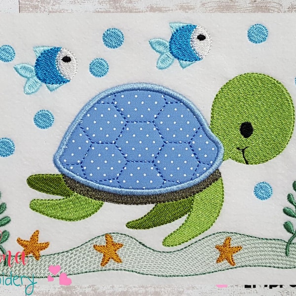 Cute Sea Turtle Boy - Machine Embroidery Design - Applique Embroidery - Animal Embroidery - 4x4 5x4 5x7 5x8 6x10 7x12 - Turtle Embroidery