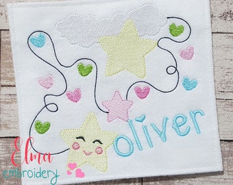 Cloud, Hearts, Stars Fill Stitch Machine Embroidery Design (4x4 5x5 6x6 7x7)