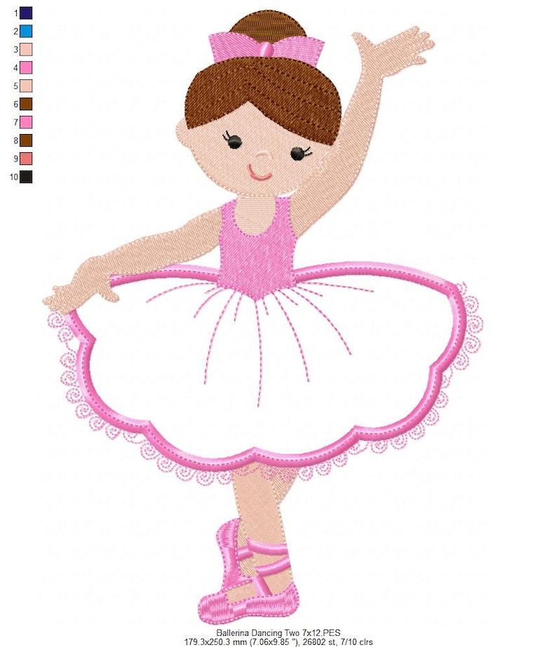 May include: A pink and white ballerina doll with brown hair and a pink bow. The doll is wearing a pink leotard and a white tutu with pink trim. The doll is standing on one leg with her other leg raised in the air. The doll is smiling and has her arm raised in the air.