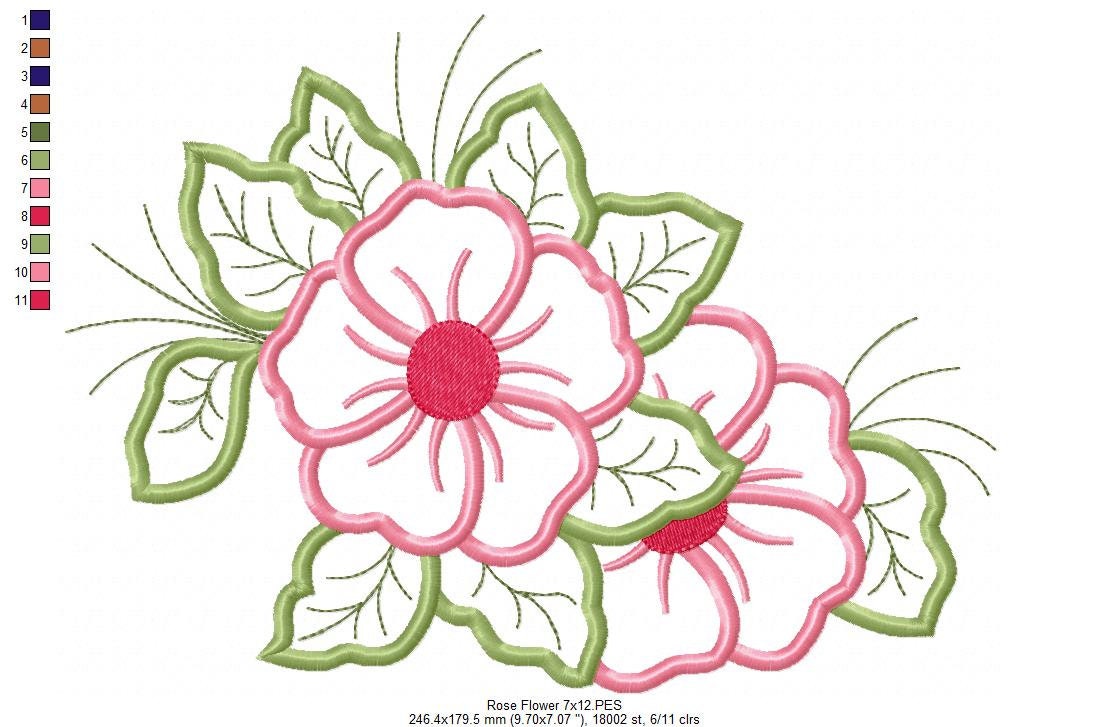 Spring Rose Flower Applique Embroidery Design 5x4 5x7 5x8 Etsy