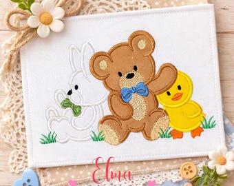 Baby Animal Friends Applique Embroidery Design Bunny Bear Chick (Digital Download)