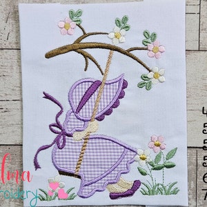 Sunbonnet in the Garden Swing - Applique - 4x4 5x4 5x7 5x8 6x10 7x12 - Sunbonnet embroidery - Baby Girl embroidery - New Baby Embroidery
