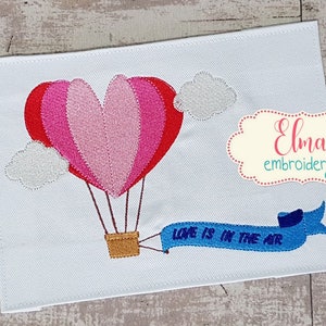O amor está no ar Balão de ar quente e nuvem - Design de bordado com ponto de preenchimento - 5x7 6x10 - Design de bordado à máquina - Bordado com balão